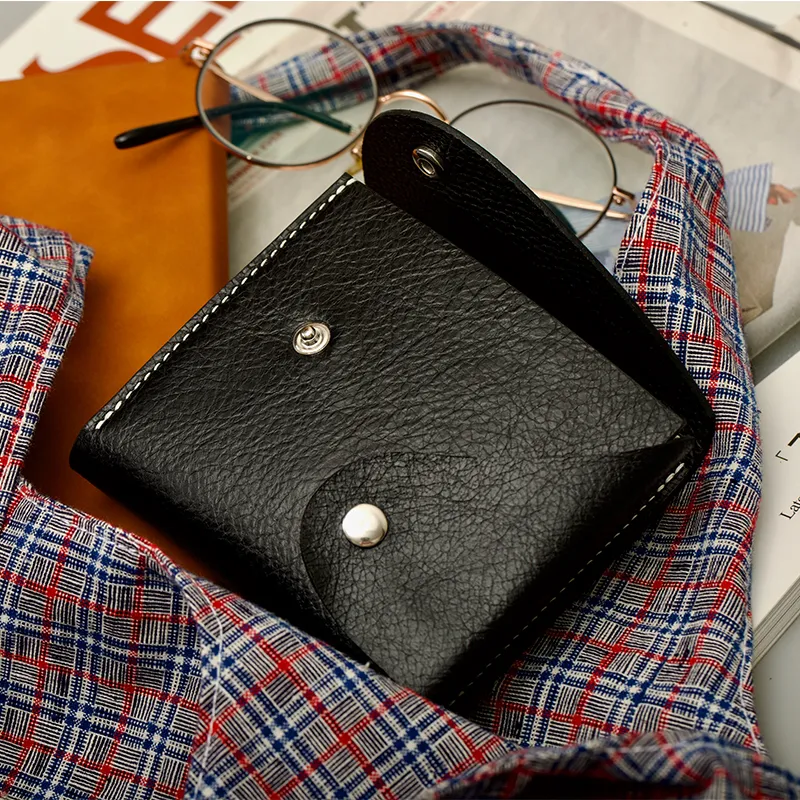 HELIUYUZHOU Top Grain Cow Leather Wallet Unisex Black-4