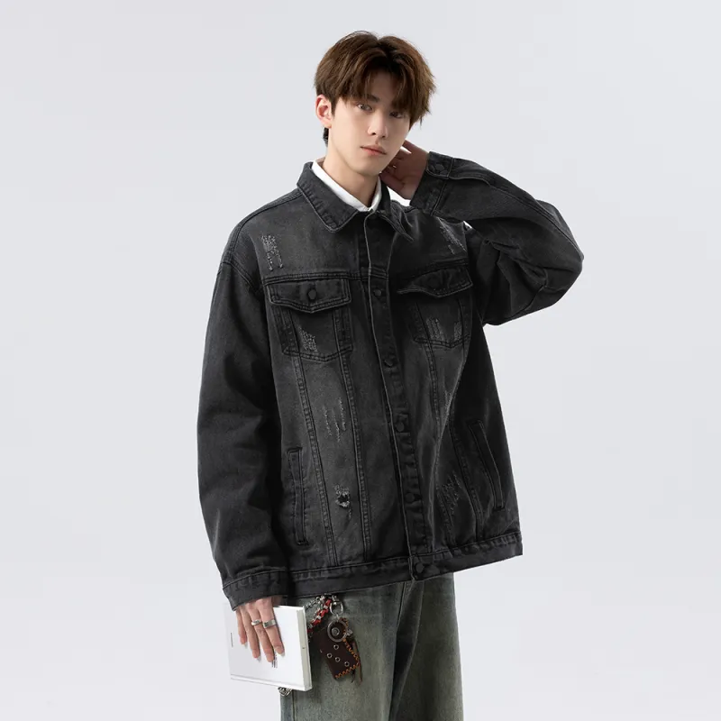 FOR FEAR THAT Denim Jacket Unisex Black Gray-6