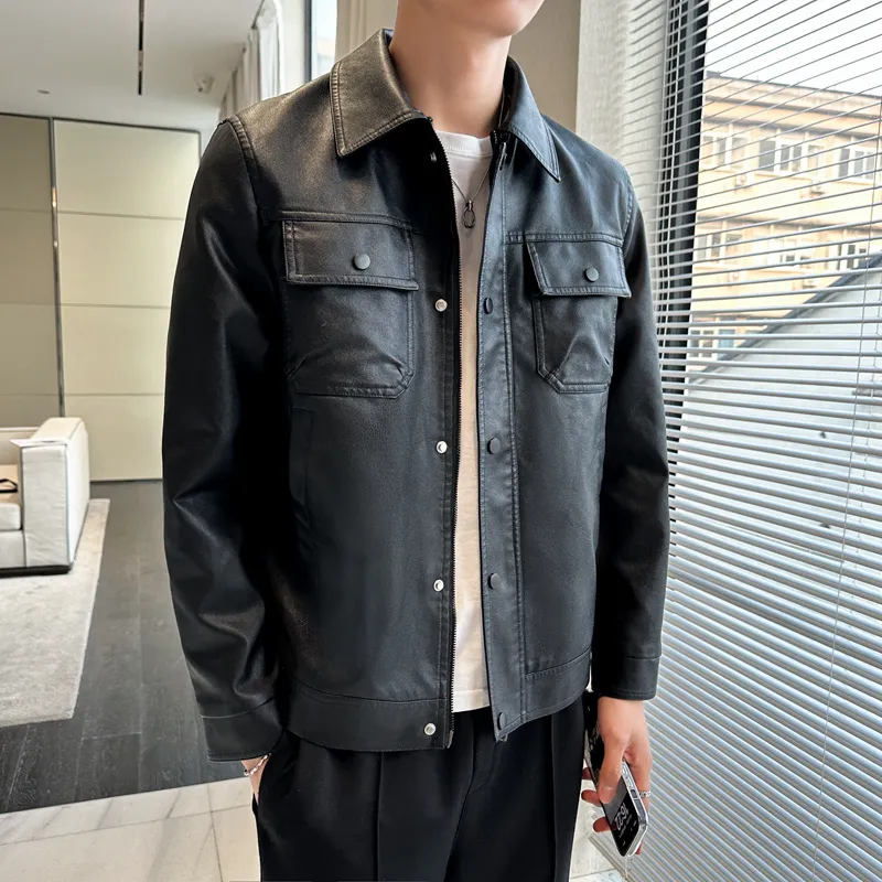 FOR FEAR THAT Leather Jacket Unisex Premium Black Versatile Casual-5