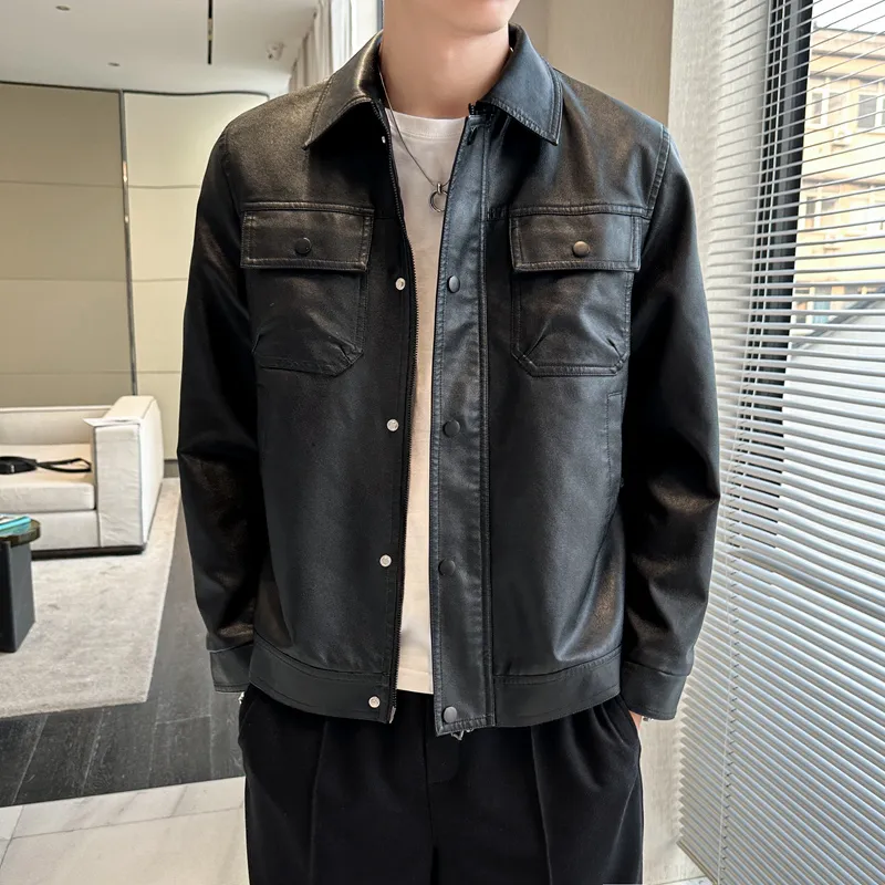 FOR FEAR THAT Leather Jacket Unisex Premium Black Versatile Casual-2