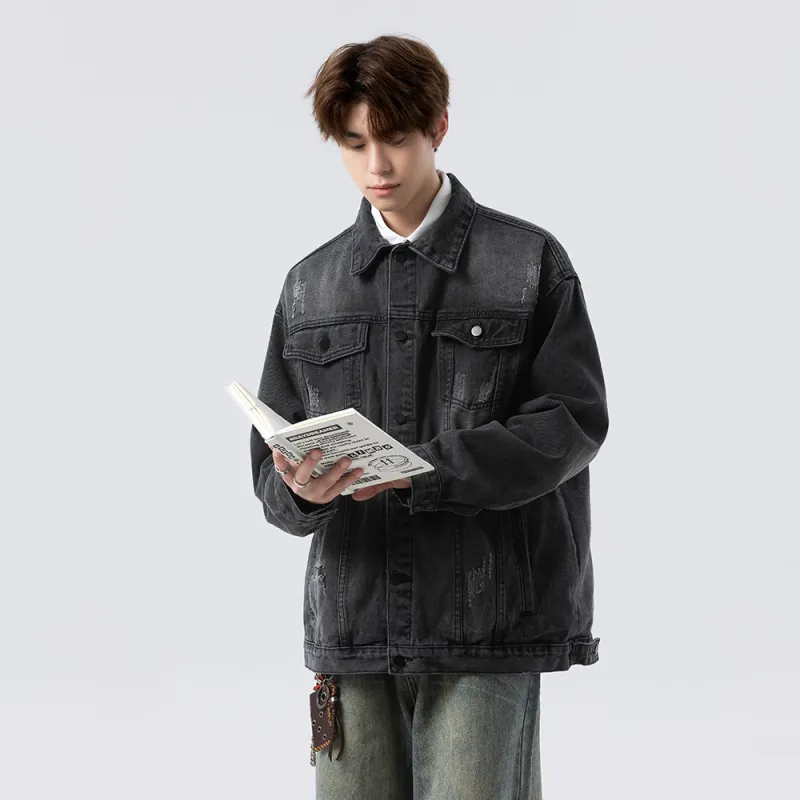 FOR FEAR THAT Denim Jacket Unisex Black Gray-5
