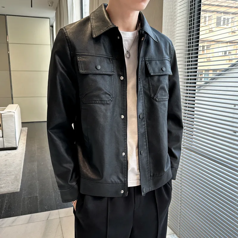 FOR FEAR THAT Leather Jacket Unisex Premium Black Versatile Casual-3