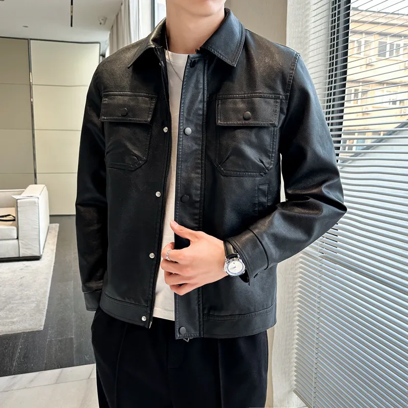FOR FEAR THAT Leather Jacket Unisex Premium Black Versatile Casual-4