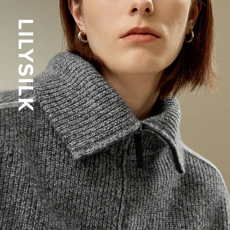 LILIXIUKE Cashmere Knit Sweater Women's Button Flower Gray-1