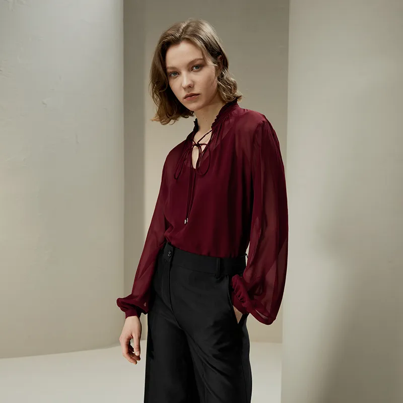LILIXIUKE Shirt Women's Ox Blood Red-2