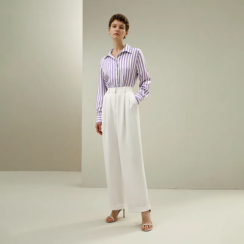 LILIXIUKE Shirt Women's Purple White Stripes-4