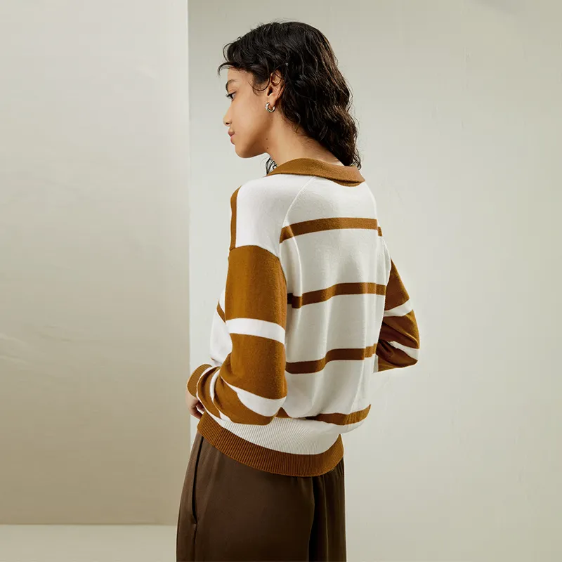 LILIXIUKE Knitwear Women's Earth Yellow With White Stripes-2