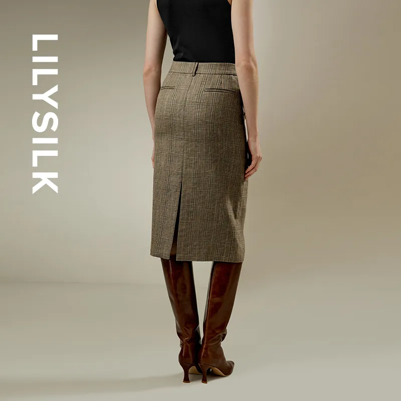 LILIXIUKE Casual Long Skirts Women's Brown Gray-2