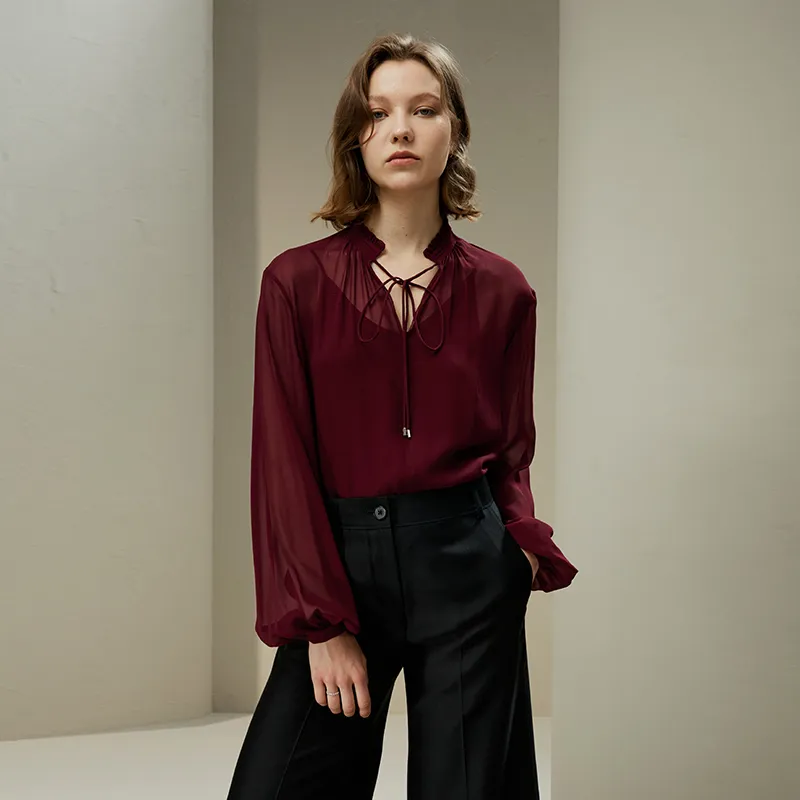 LILIXIUKE Shirt Women's Ox Blood Red-1