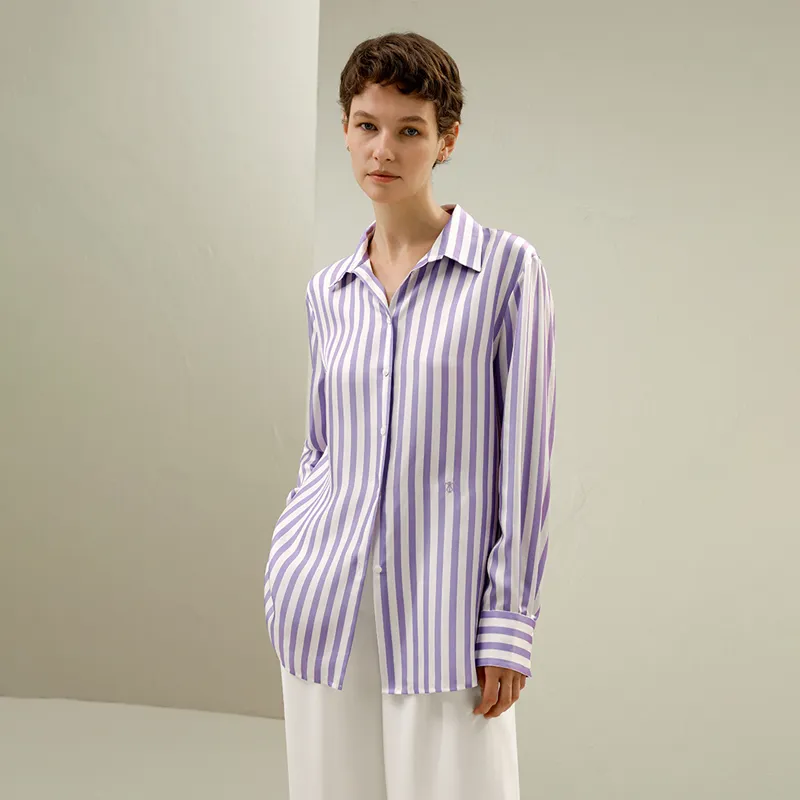 LILIXIUKE Shirt Women's Purple White Stripes-3