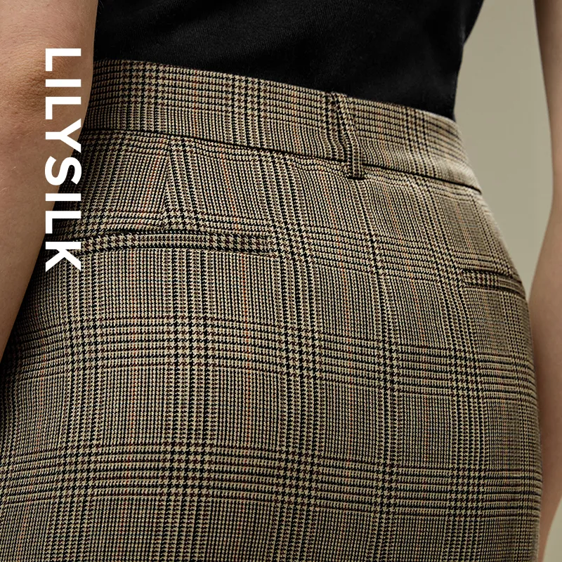 LILIXIUKE Casual Long Skirts Women's Brown Gray-5