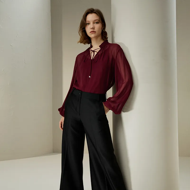 LILIXIUKE Shirt Women's Ox Blood Red-5