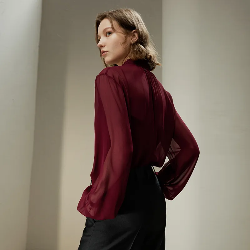 LILIXIUKE Shirt Women's Ox Blood Red-4