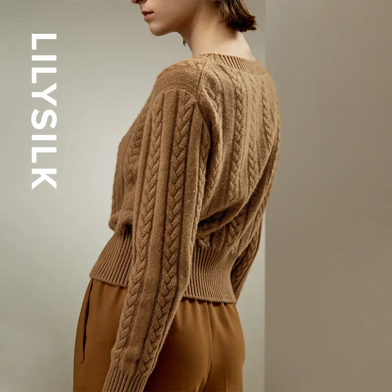 LILIXIUKE Fall And Winter Cardigan Sweater Women's Toffee Color-2