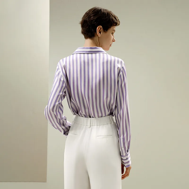 LILIXIUKE Shirt Women's Purple White Stripes-2