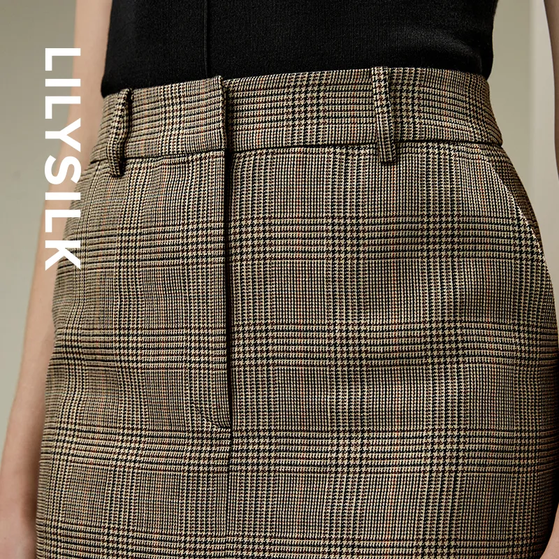 LILIXIUKE Casual Long Skirts Women's Brown Gray-4