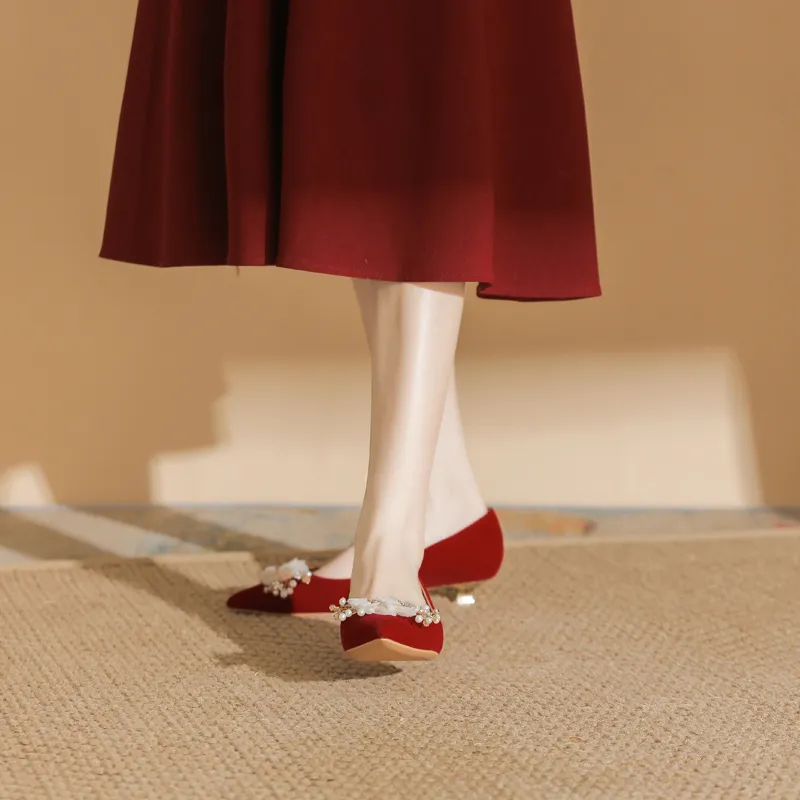 Dunnu Block Heel High Heels 3cm Women's Red-8