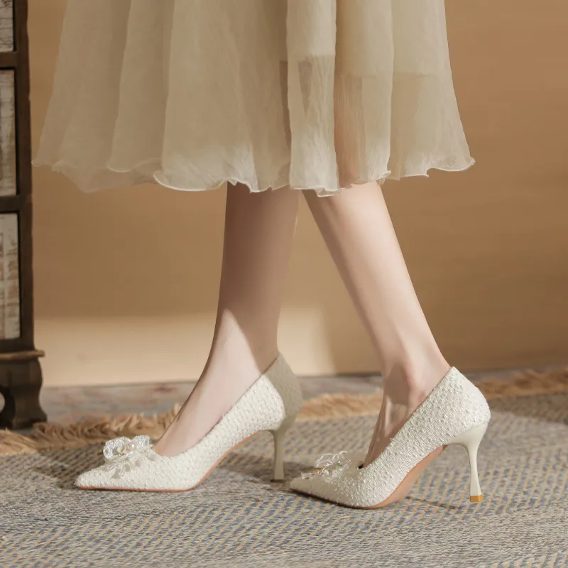 Dunnu Slim Heel High Heels Ecru-2