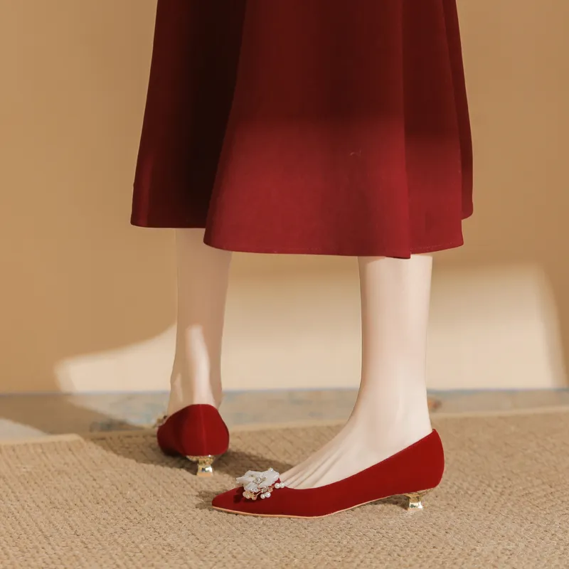 Dunnu Block Heel High Heels 3cm Women's Red-7