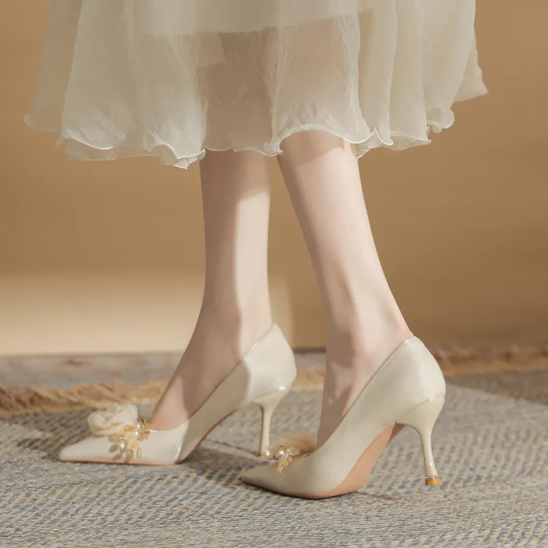 Dunnu Slim Heel High Heels Women's Apricot-3