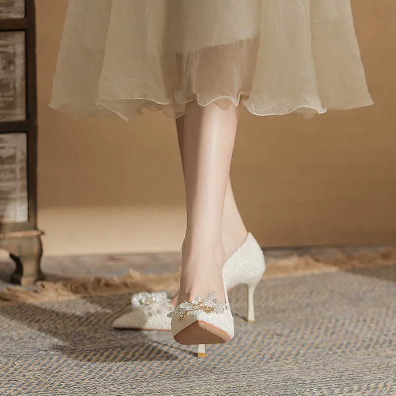 Dunnu Slim Heel High Heels Ecru-3