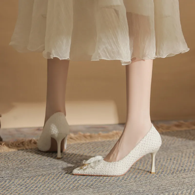 Dunnu Slim Heel High Heels Ecru-1