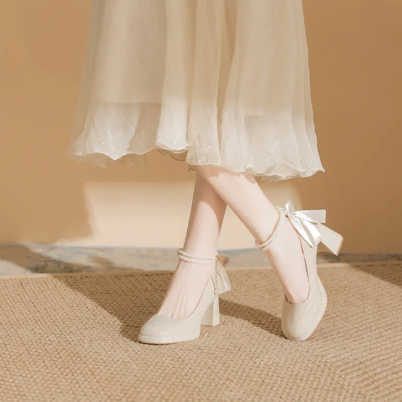 Dunnu Block Heel High Heels Women's Apricot-1
