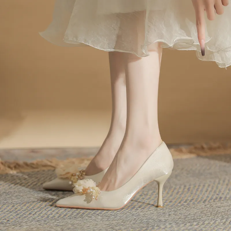 Dunnu Slim Heel High Heels Women's Apricot-4