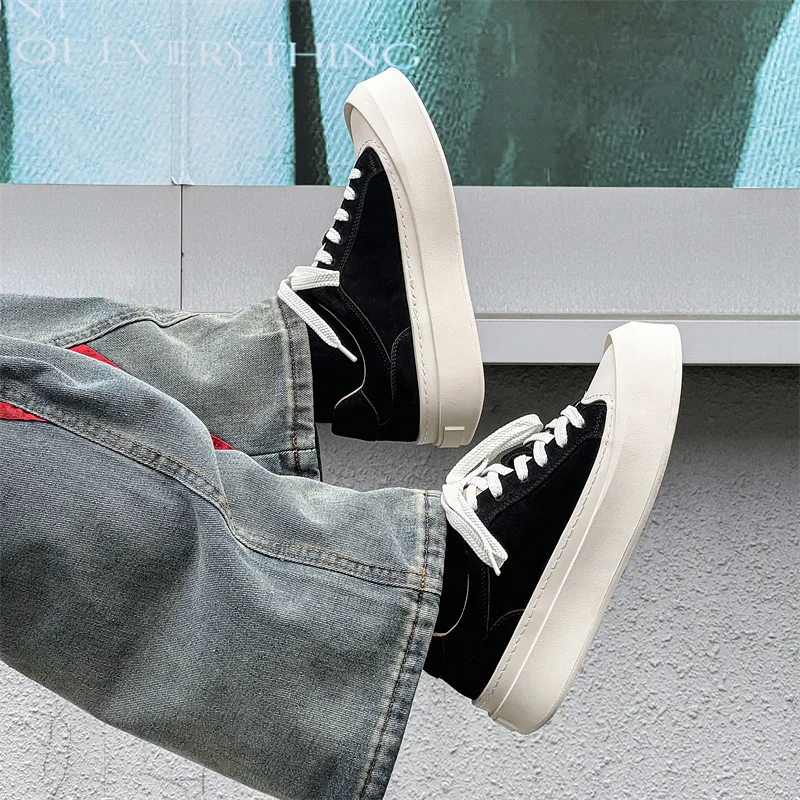 Dunnu Thermal Waterproof Cushioning Abrasion Resistant Height Increasing Low Top Skateboard Shoes Men's Black-2