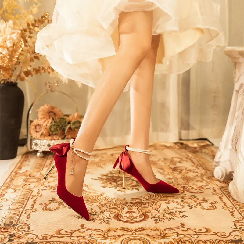 Dunnu Slim Heel High Heels 9cm Women's Red Gift Box Set-1