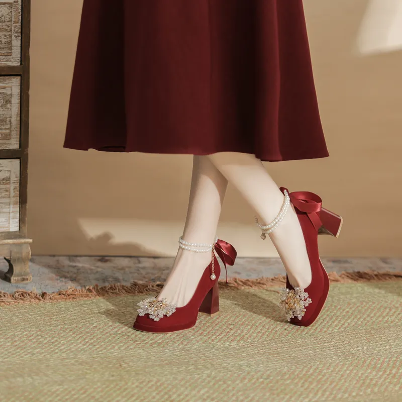 Dunnu Chunky Heel High Heels Women's Red-2
