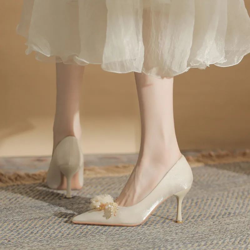 Dunnu Slim Heel High Heels Women's Apricot-2