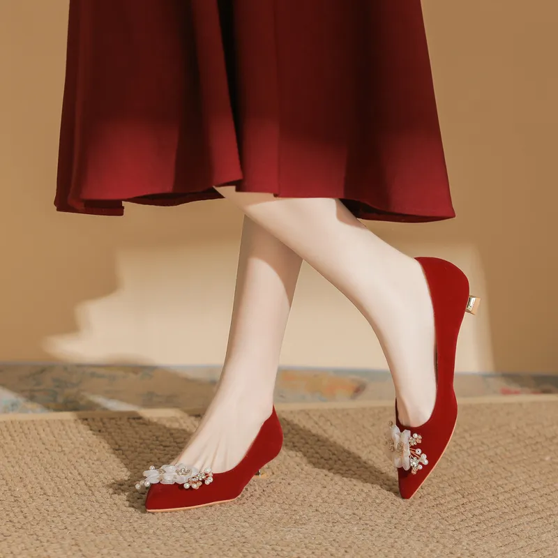 Dunnu Block Heel High Heels 3cm Women's Red-10