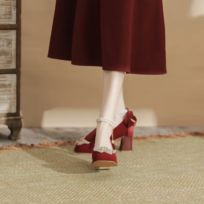 Dunnu Chunky Heel High Heels Women's Red-10