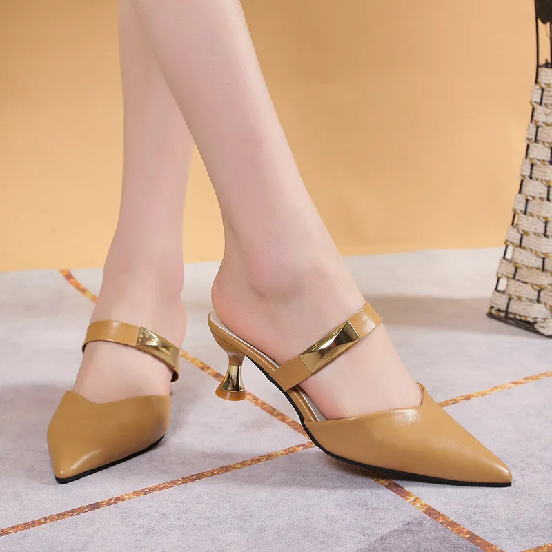 WOXXXN Rubber Sole Leather Patchwork Quick Dry Closed Toe Slippers Women's-0