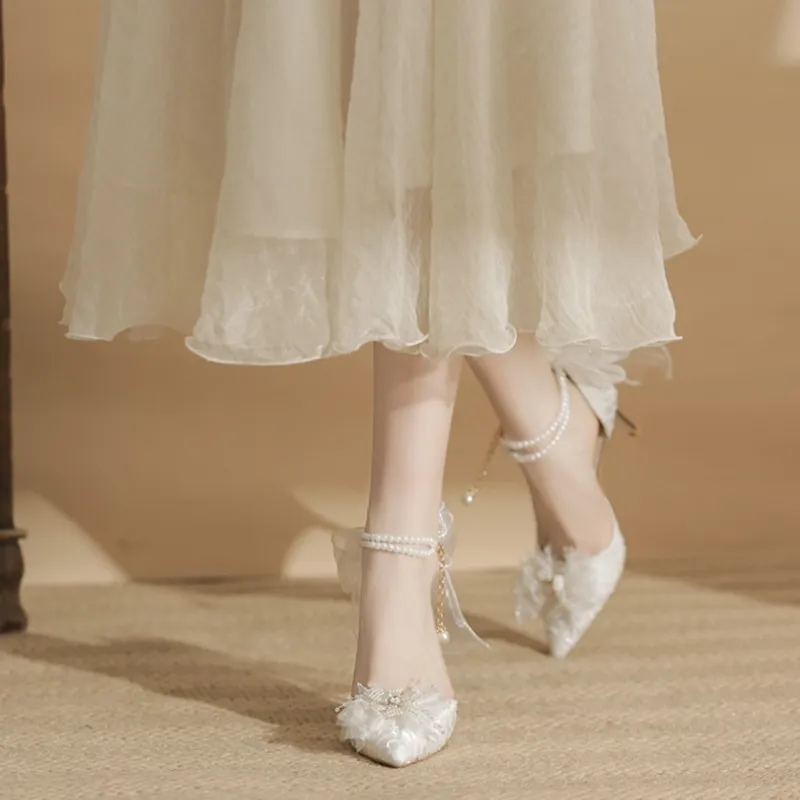 WOXXXN Slim Heel High Heels Women's White-4