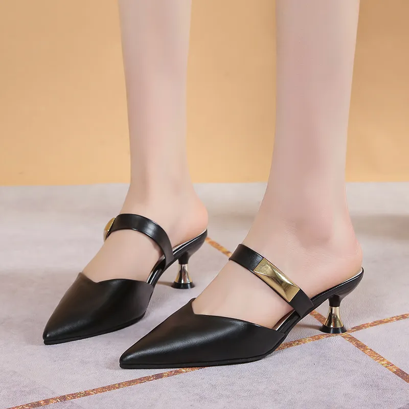 WOXXXN Rubber Sole Leather Patchwork Quick Dry Closed Toe Slippers Women's-2