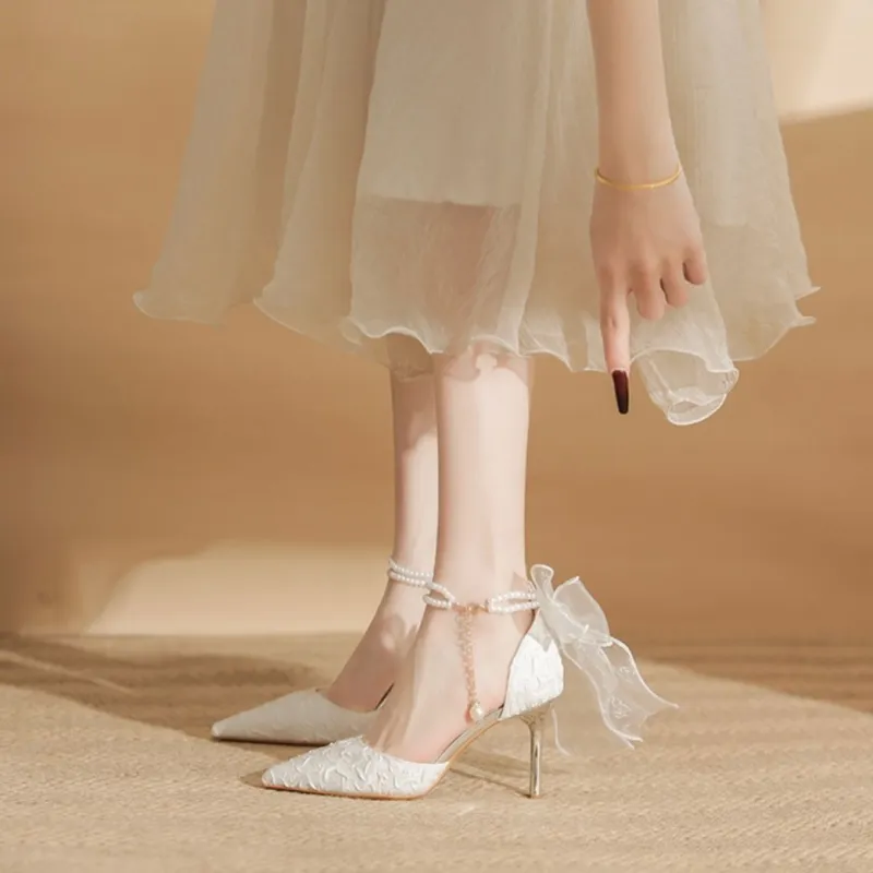 WOXXXN Slim Heel High Heels Women's White-5