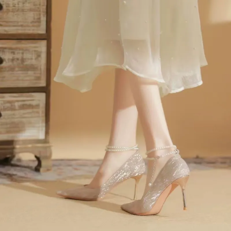 WOXXXN Slim Heel High Heels 8cm 6cm Women's Champagne Gold/Silver-5