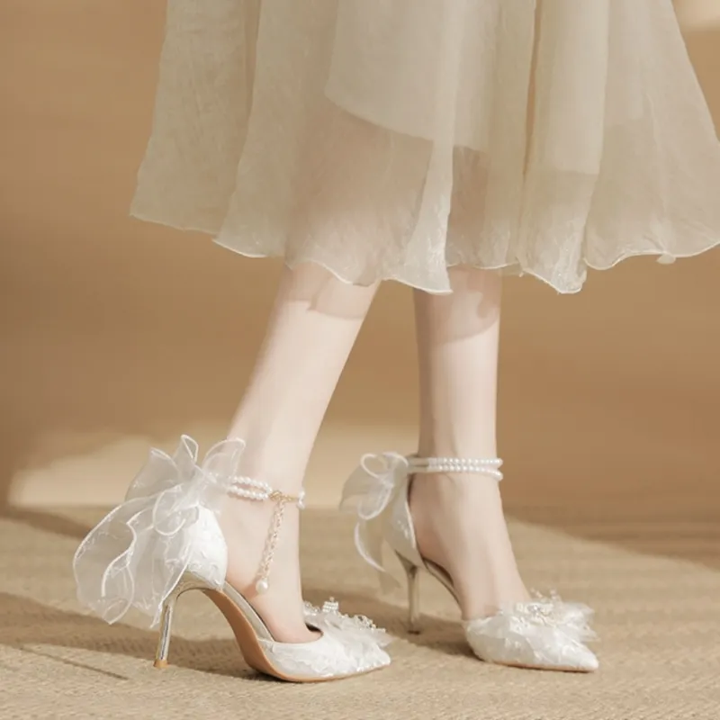 WOXXXN Slim Heel High Heels Women's White-5