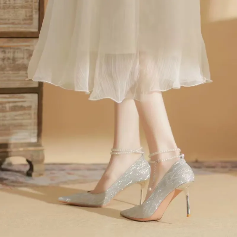 WOXXXN Slim Heel High Heels 8cm 6cm Women's Champagne Gold/Silver-2