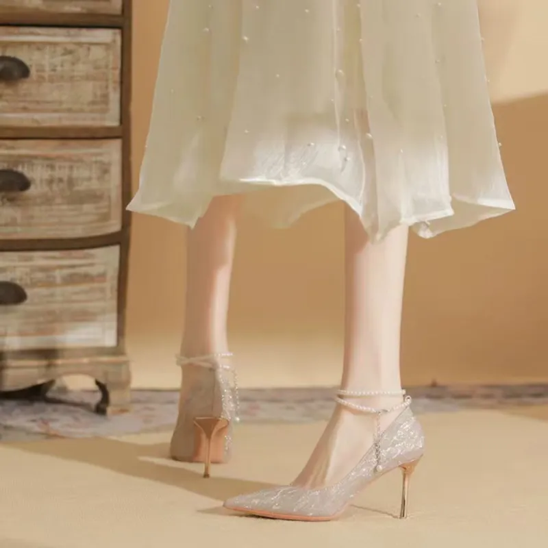 WOXXXN Slim Heel High Heels 8cm 6cm Women's Champagne Gold/Silver-4