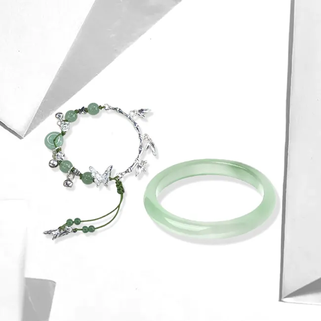 Jingleo Colored Glaze Emerald Green Butterfly Set Bangle Women's-1