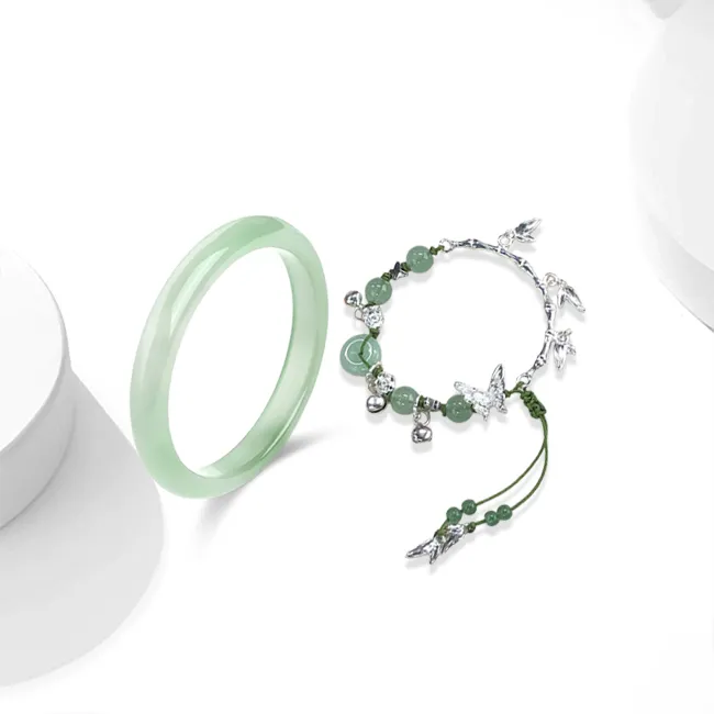 Jingleo Colored Glaze Emerald Green Butterfly Set Bangle Women's-2