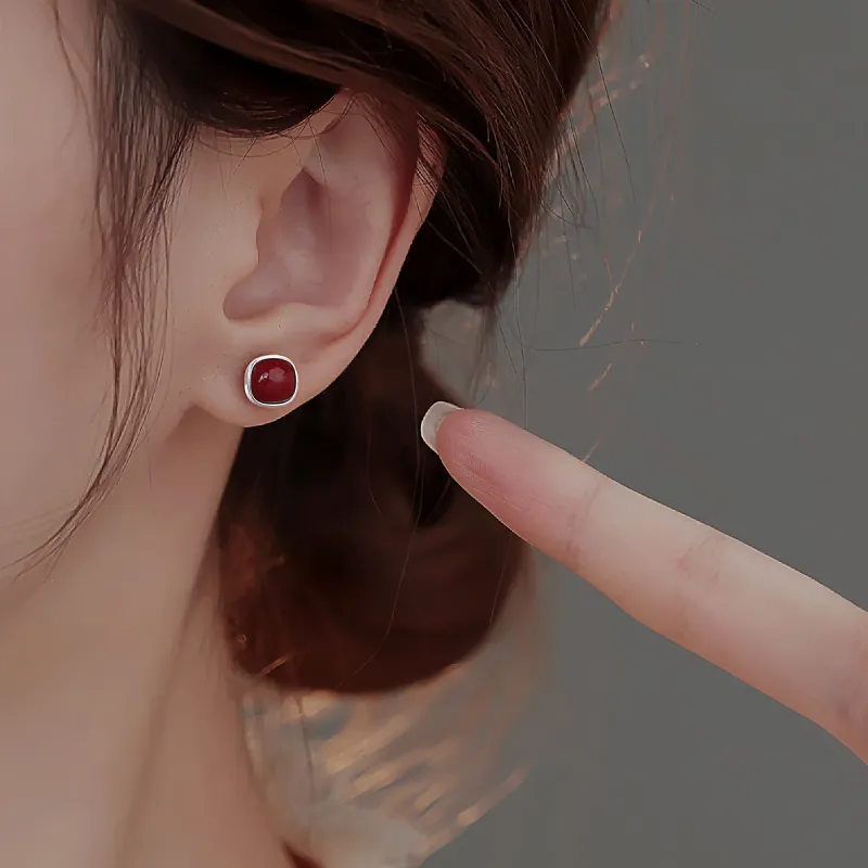 Otoshi Cinnabar Jade Stud Earrings Women's-3