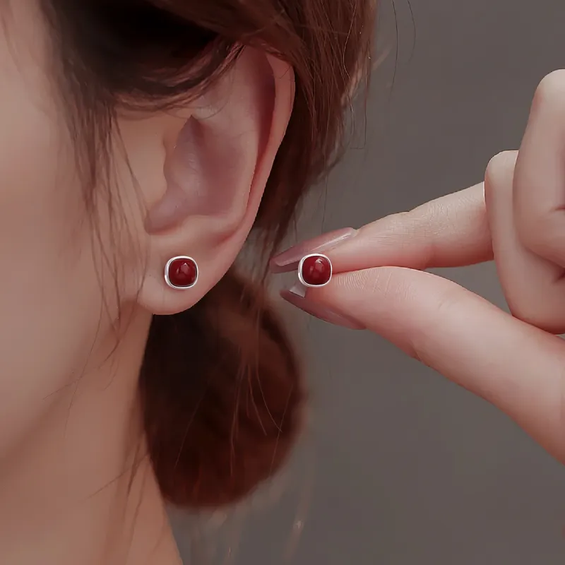 Otoshi Cinnabar Jade Stud Earrings Women's-2