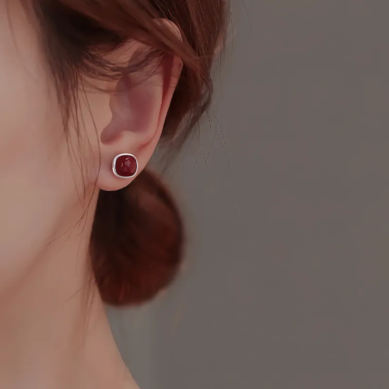 Otoshi Cinnabar Jade Stud Earrings Women's-1