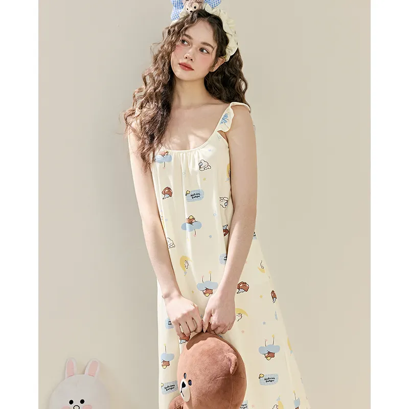 FENTENG Brown Bear Nightgown Women's Light Yellow-3