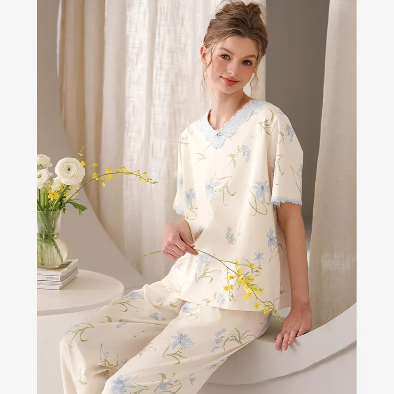 FENTENG Pajama Set Women's Ecru Floral Base-1