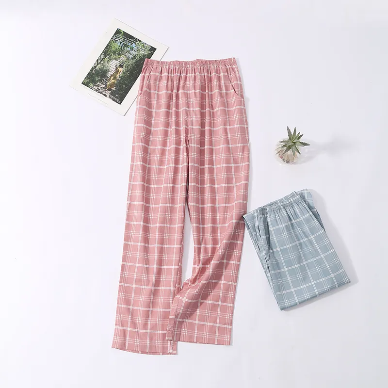 FENTENG Pajama Pants Women's Pink Plaid-1